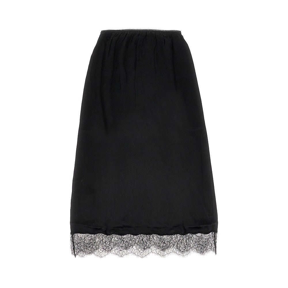 satin midi skirt with lace trim
