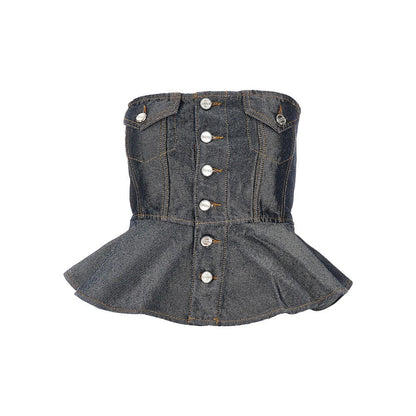 GANNI 36 metallized denim top