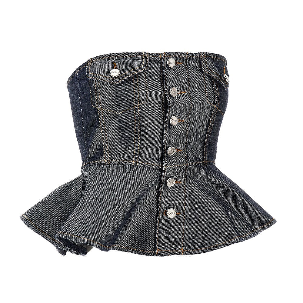 GANNI 36 metallized denim top