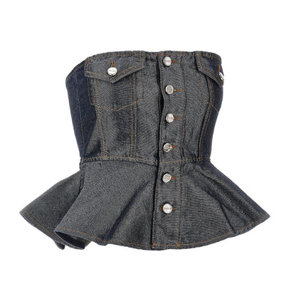GANNI 36 metallized denim top