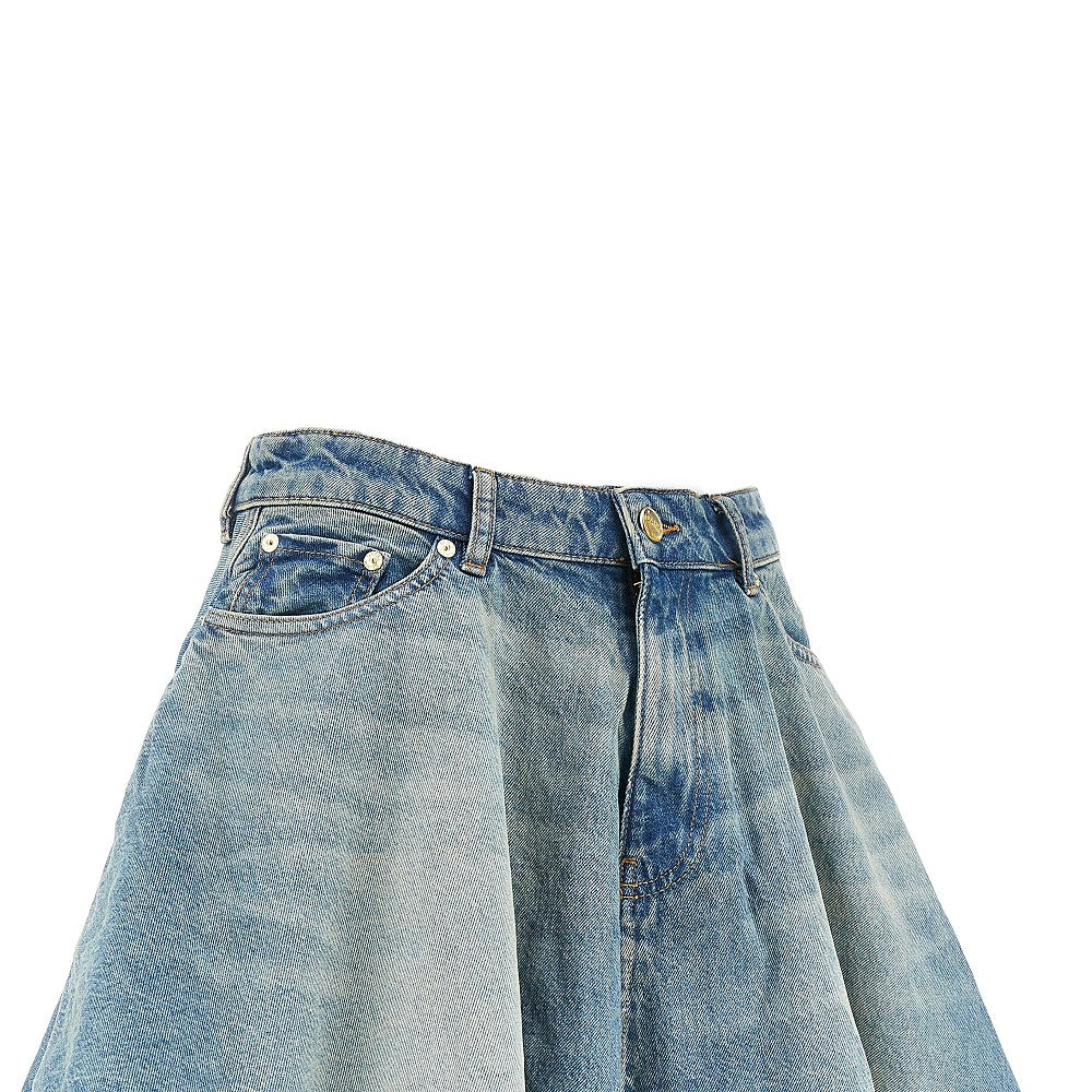 flared denim mini skirt