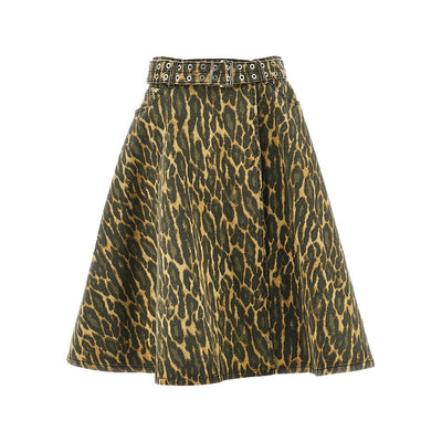 leopard-print denim wrap skirt