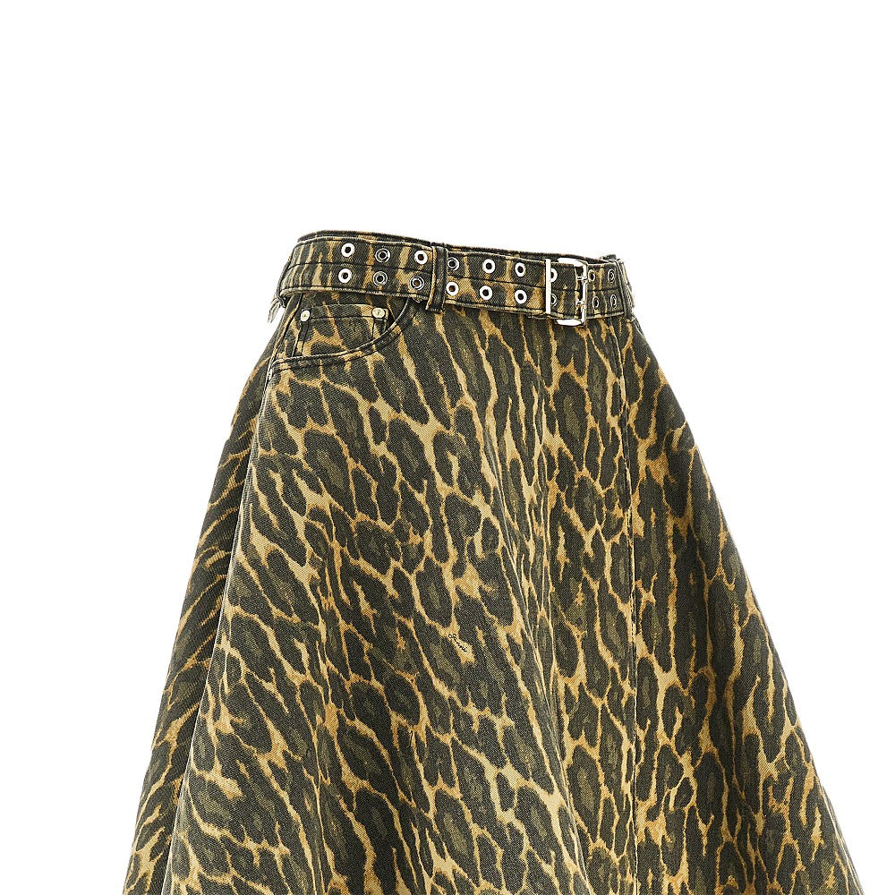 GANNI 36 leopard-print denim wrap skirt
