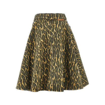 GANNI 36 leopard-print denim wrap skirt