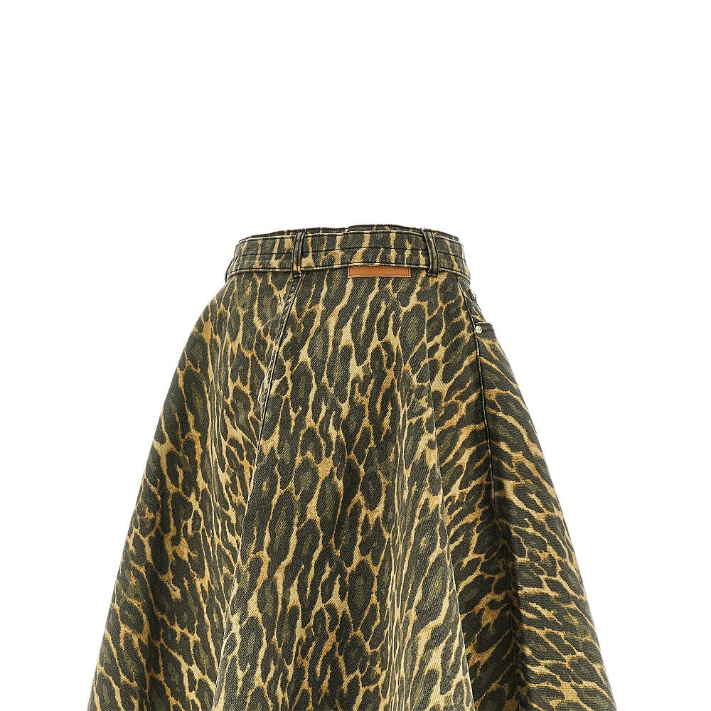 GANNI 36 leopard-print denim wrap skirt