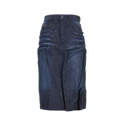 creased denim midi skirt