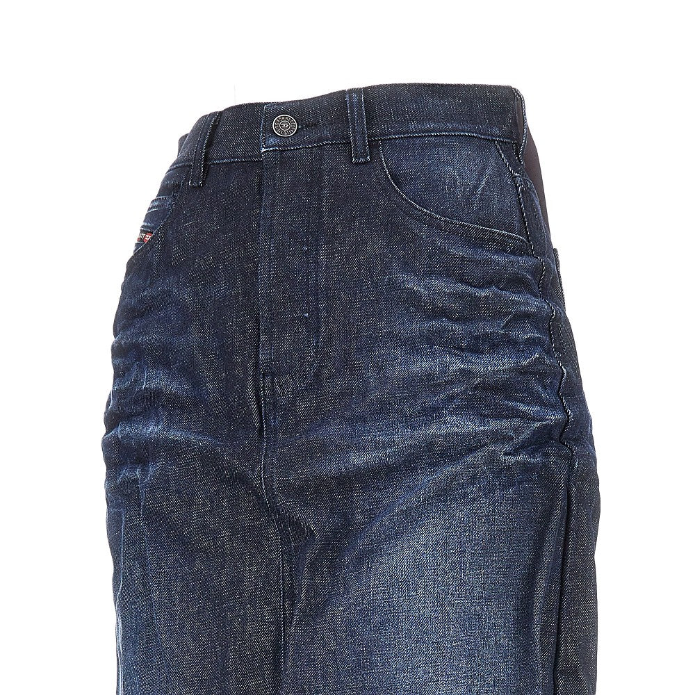 creased denim midi skirt
