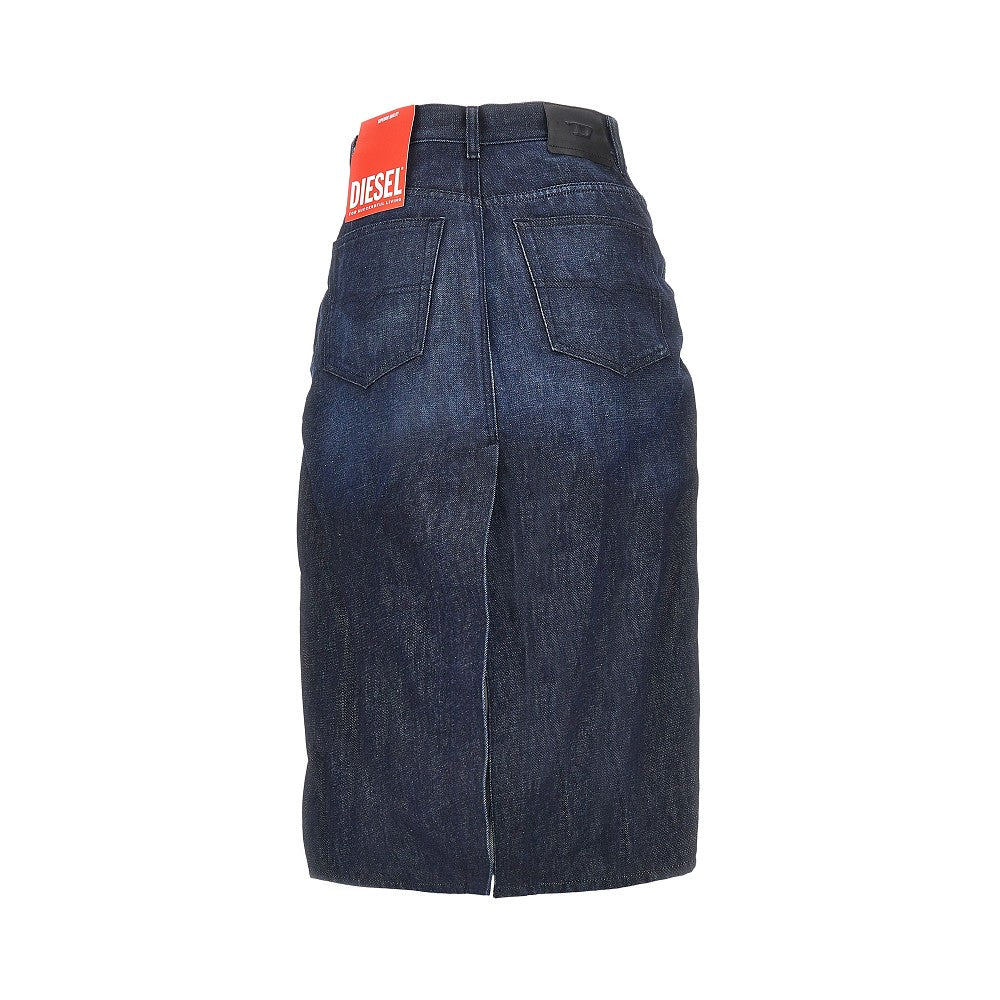 creased denim midi skirt