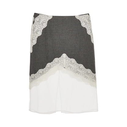 JIL SANDER 36 wool and organdy midi skirt with lace