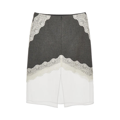 JIL SANDER 36 wool and organdy midi skirt with lace