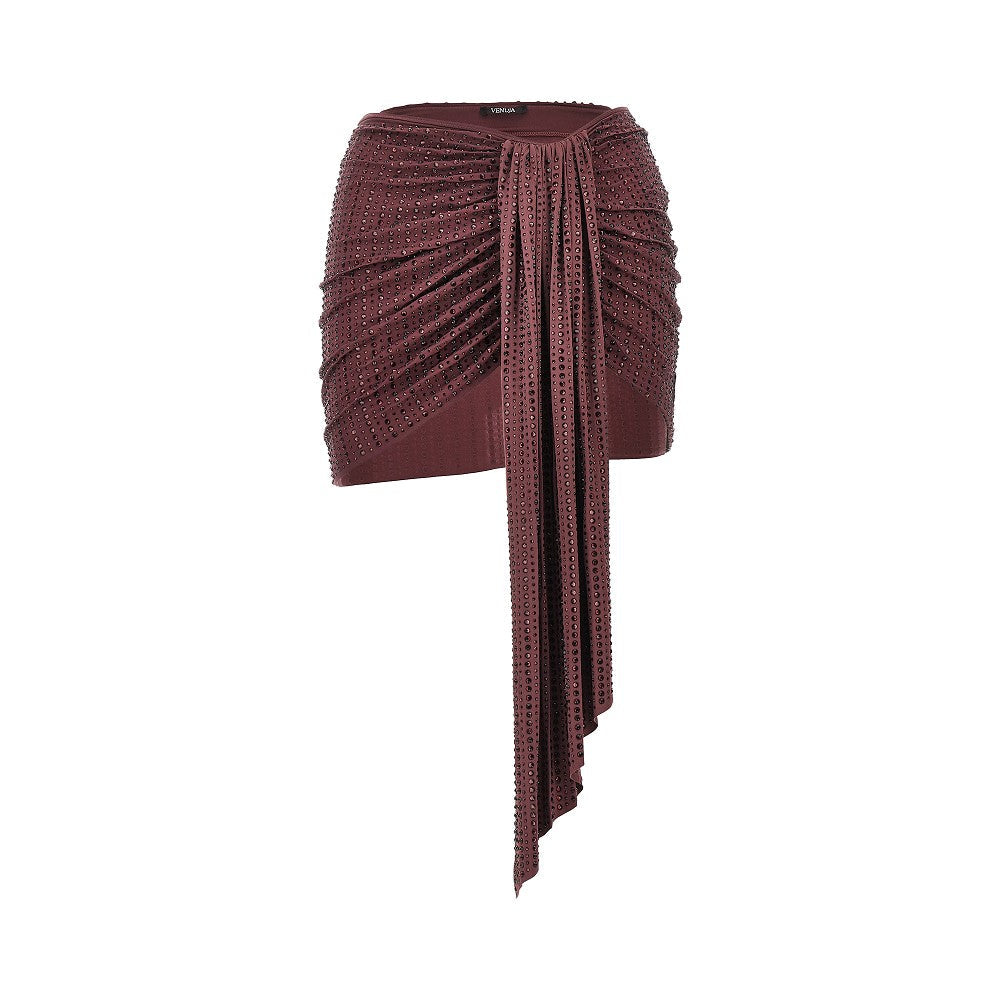 strass-embellished draped mini skirt