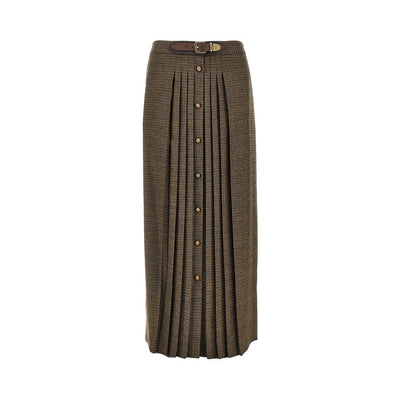 wool long skirt with houndstooth motif