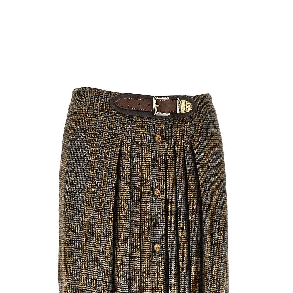 ETRO 42 wool long skirt with houndstooth motif