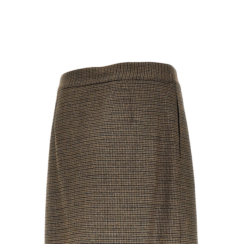 wool long skirt with houndstooth motif