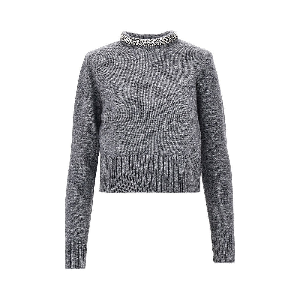 knitted crewneck sweater with crystals