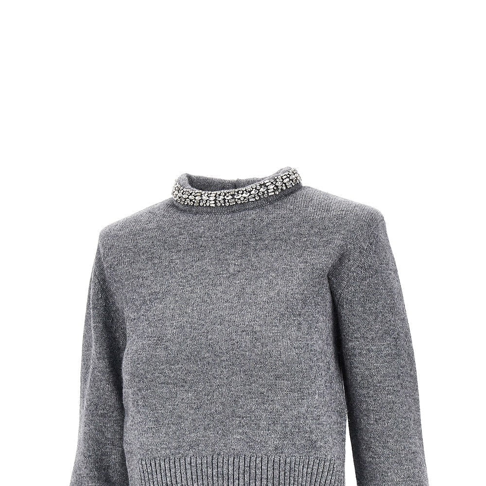knitted crewneck sweater with crystals