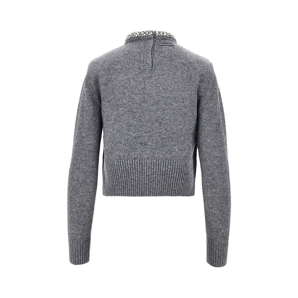 knitted crewneck sweater with crystals