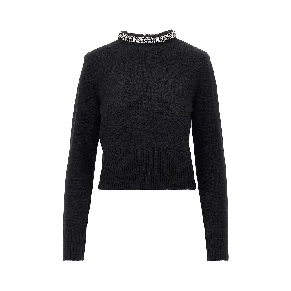 knitted crewneck sweater with crystals