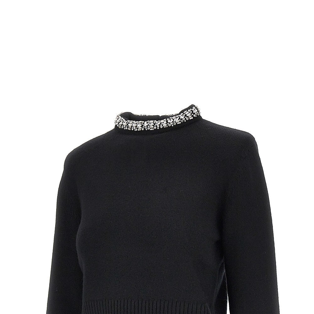 knitted crewneck sweater with crystals