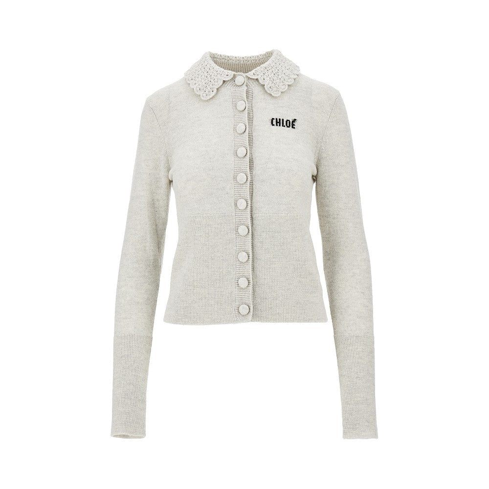 guipure collar wool cardigan