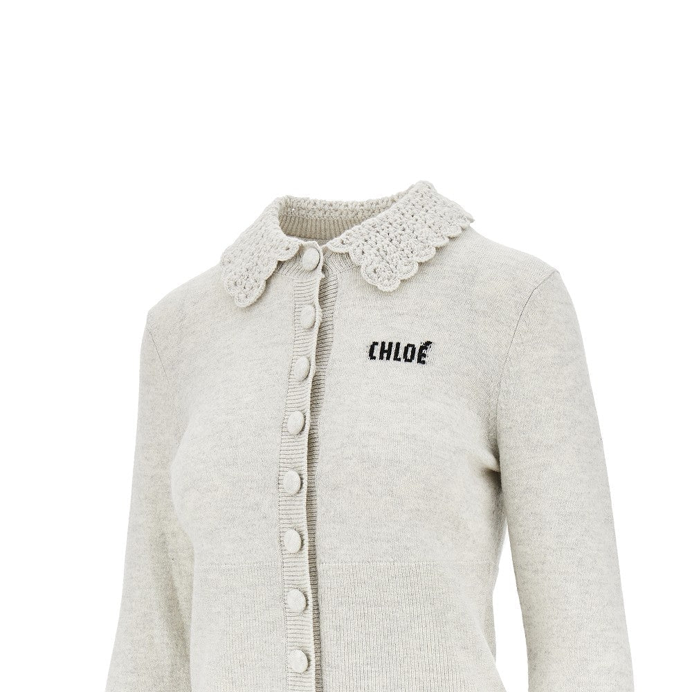 guipure collar wool cardigan