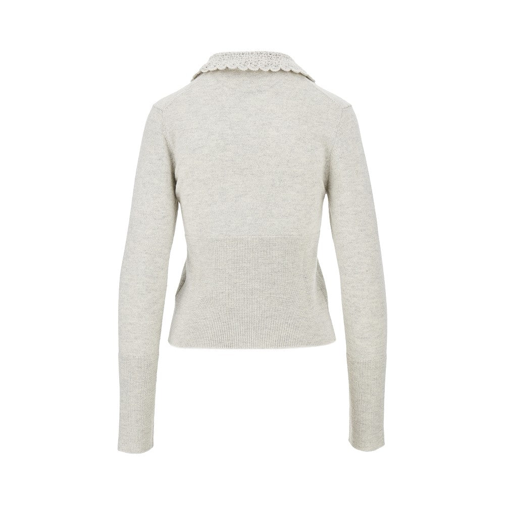guipure collar wool cardigan