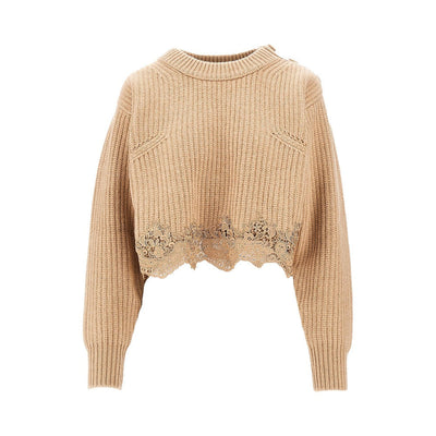 wool and cashmere cropped sweater with lace