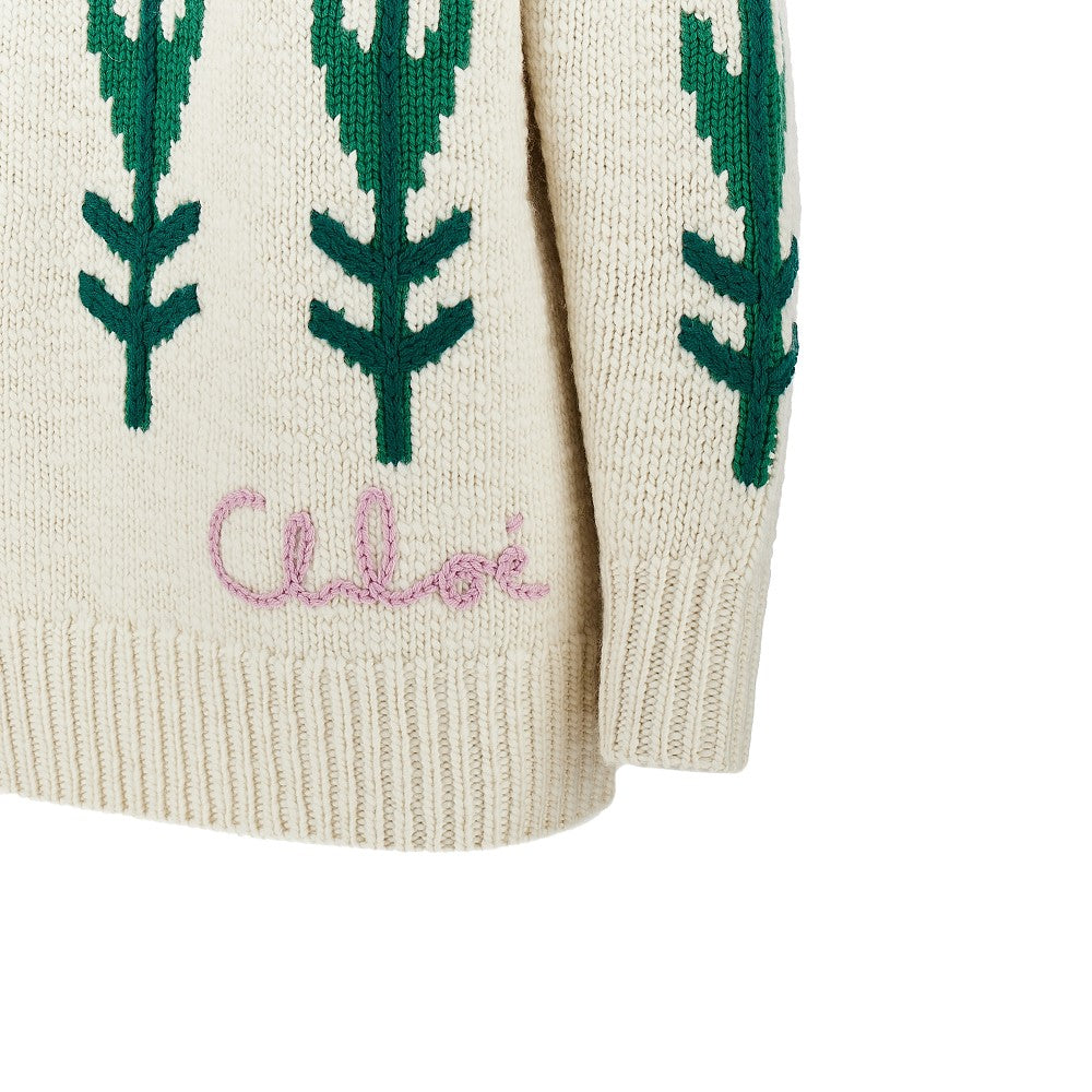 flowers intarsia oversized wool sweater