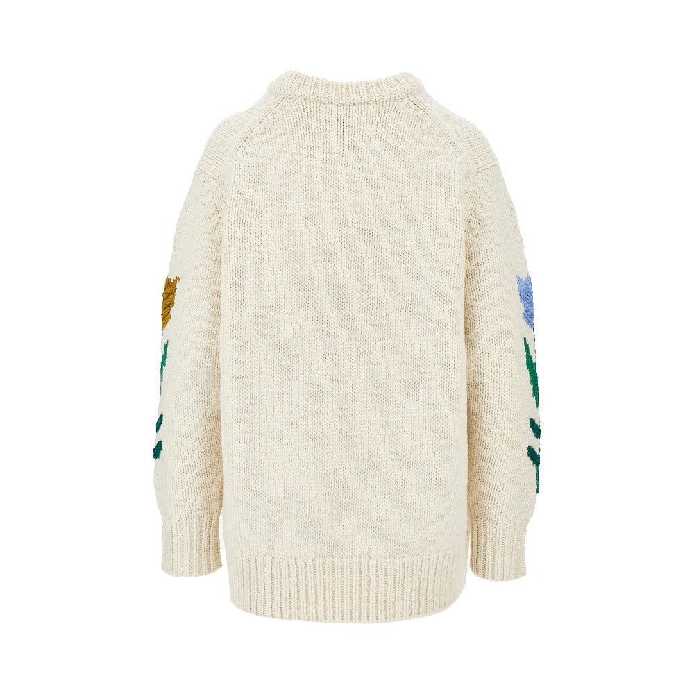 flowers intarsia oversized wool sweater