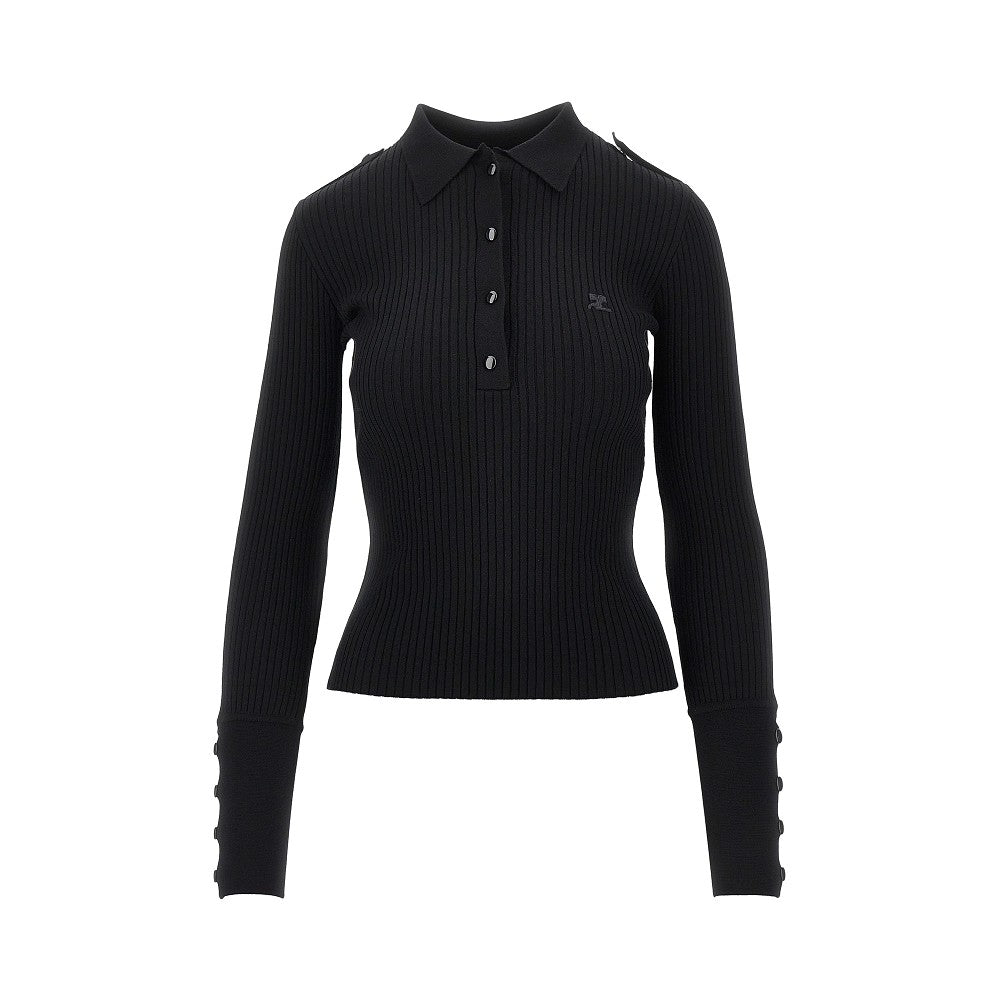 ribbed knit polo shirt