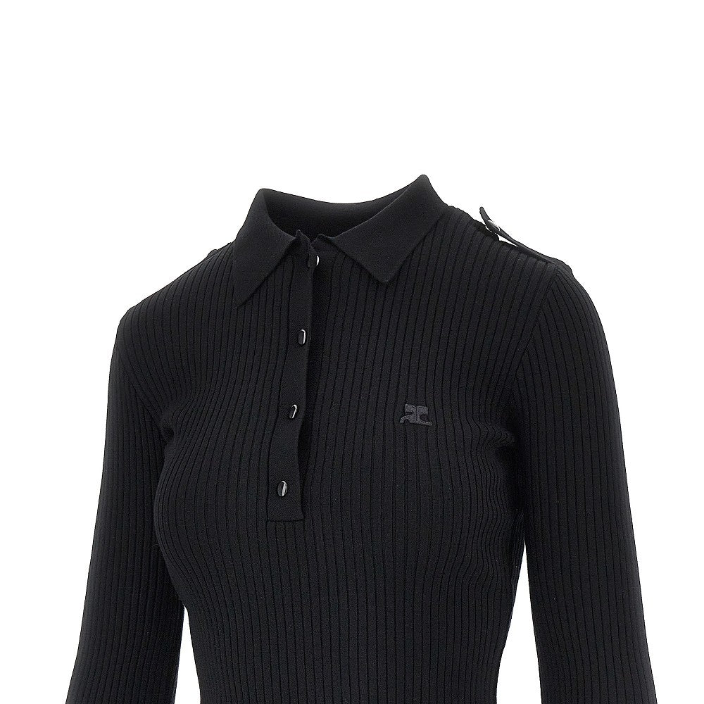 ribbed knit polo shirt