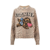 GANNI XS leopard-motif wool-blend sweater
