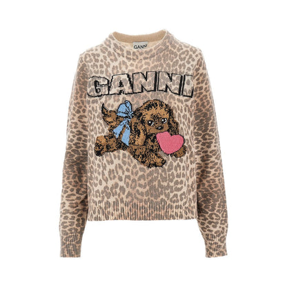 GANNI XS leopard-motif wool-blend sweater