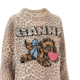 GANNI XS leopard-motif wool-blend sweater