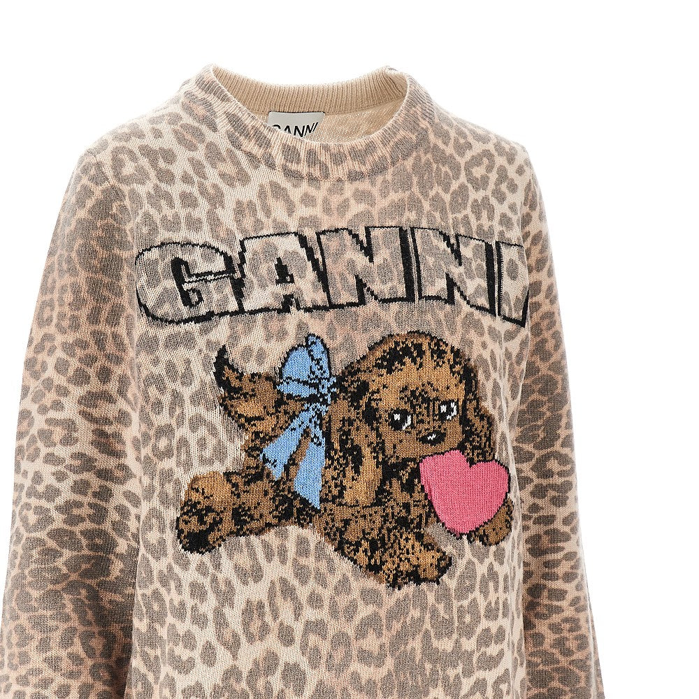 GANNI XS leopard-motif wool-blend sweater