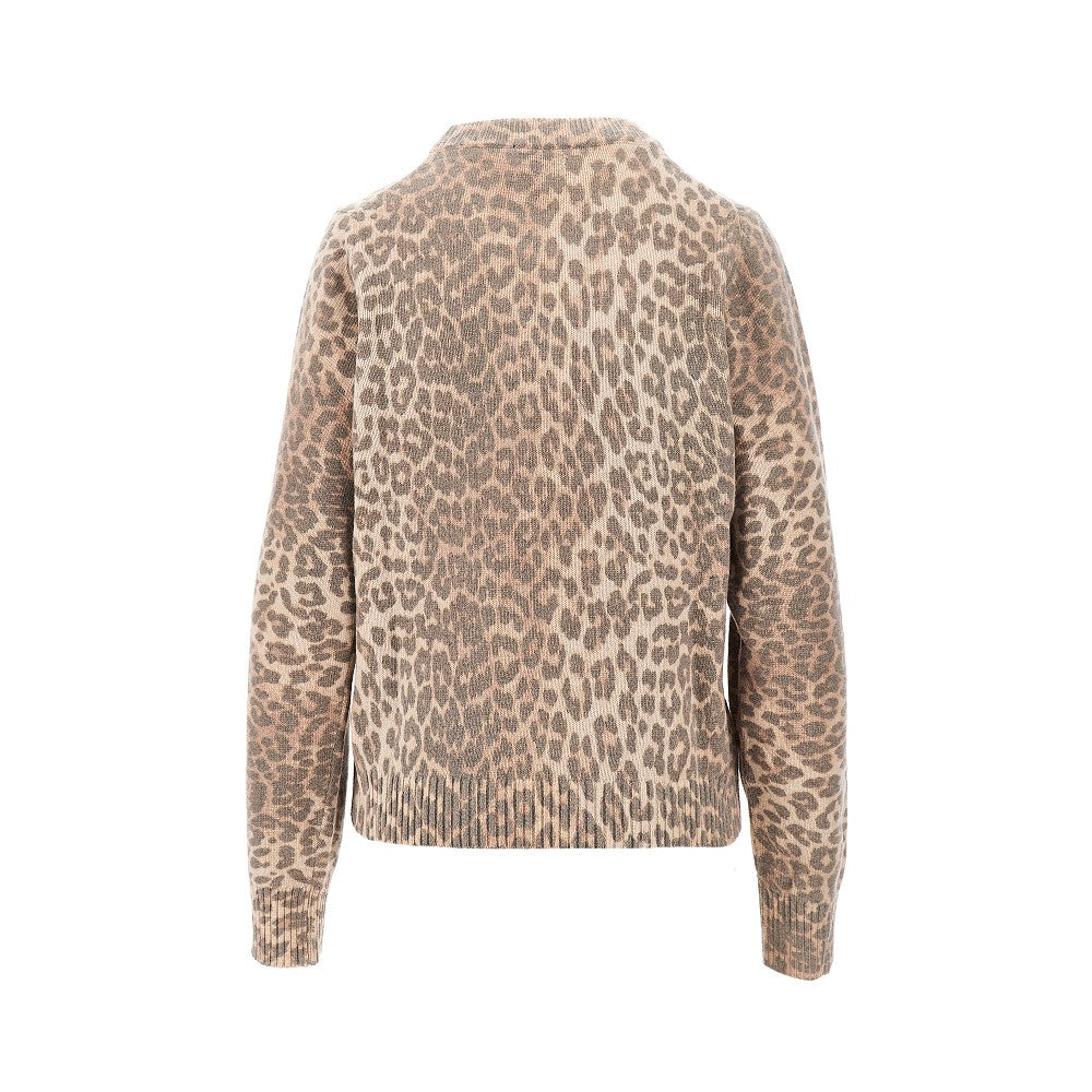 GANNI XS leopard-motif wool-blend sweater