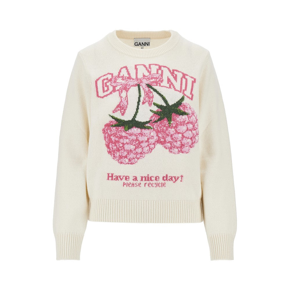 GANNI XS raspberries wool-blend sweater