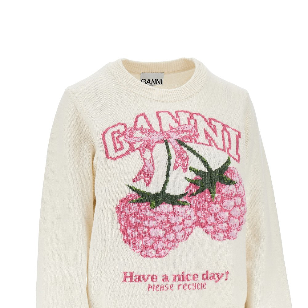 GANNI XS raspberries wool-blend sweater