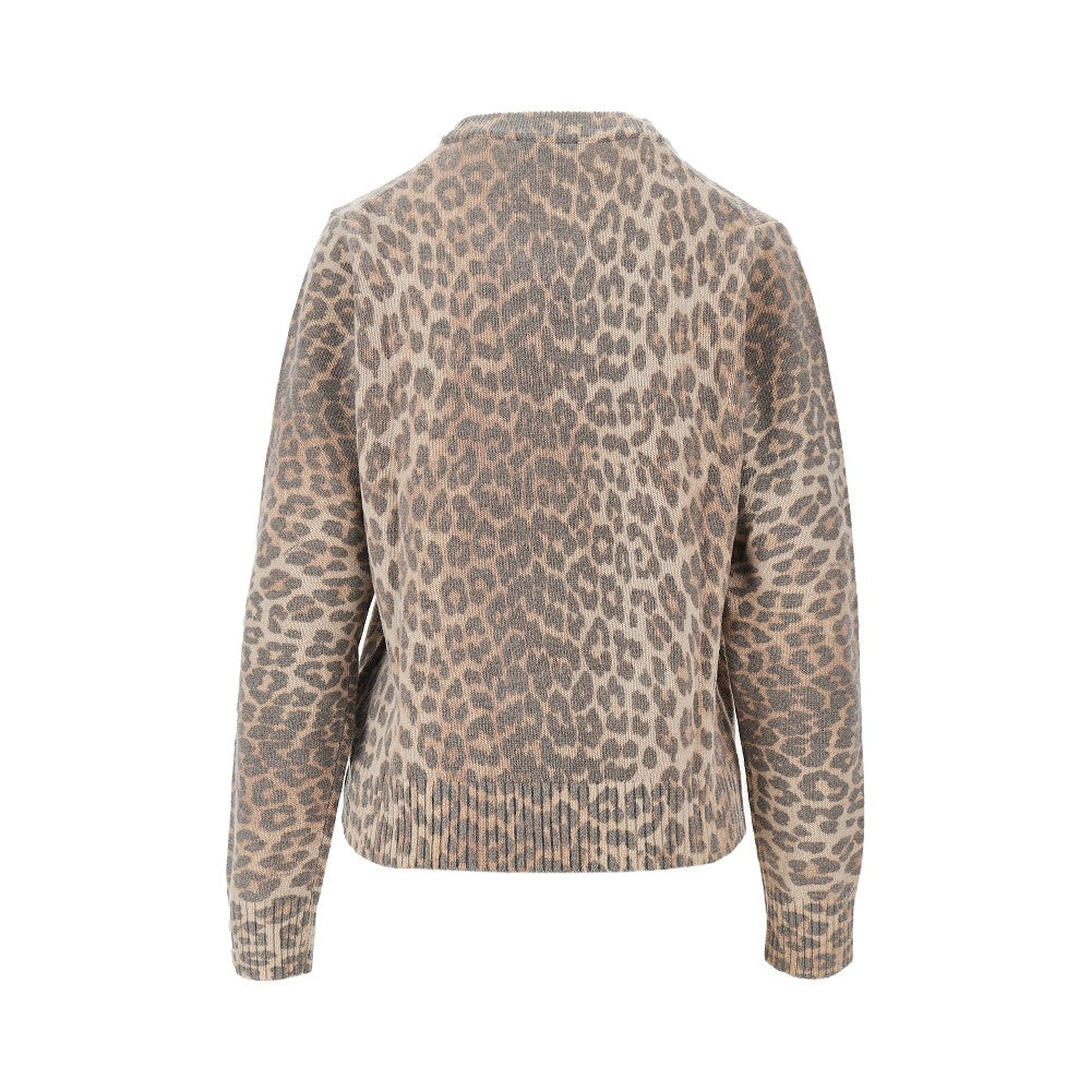 wool-blend sweater with leopard motif