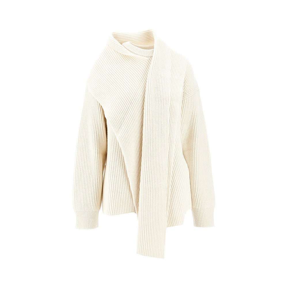JIL SANDER 38 wool sweater with scarf detail