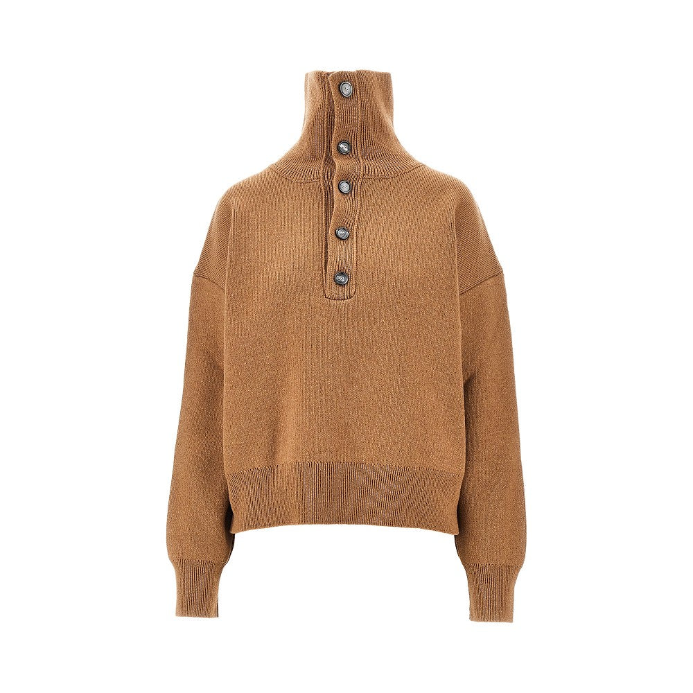 buttoned high-neck wool sweater