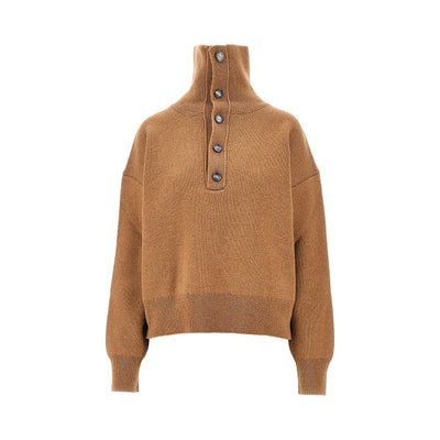 buttoned high-neck wool sweater
