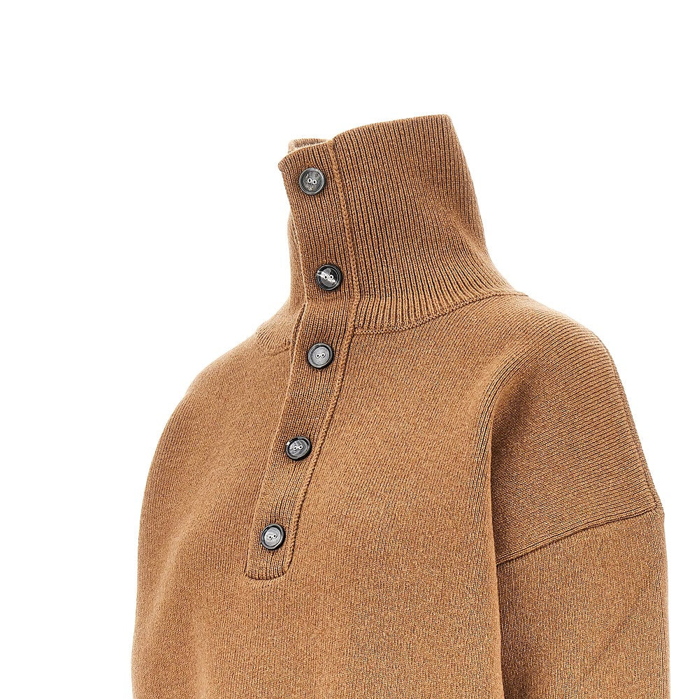 buttoned high-neck wool sweater