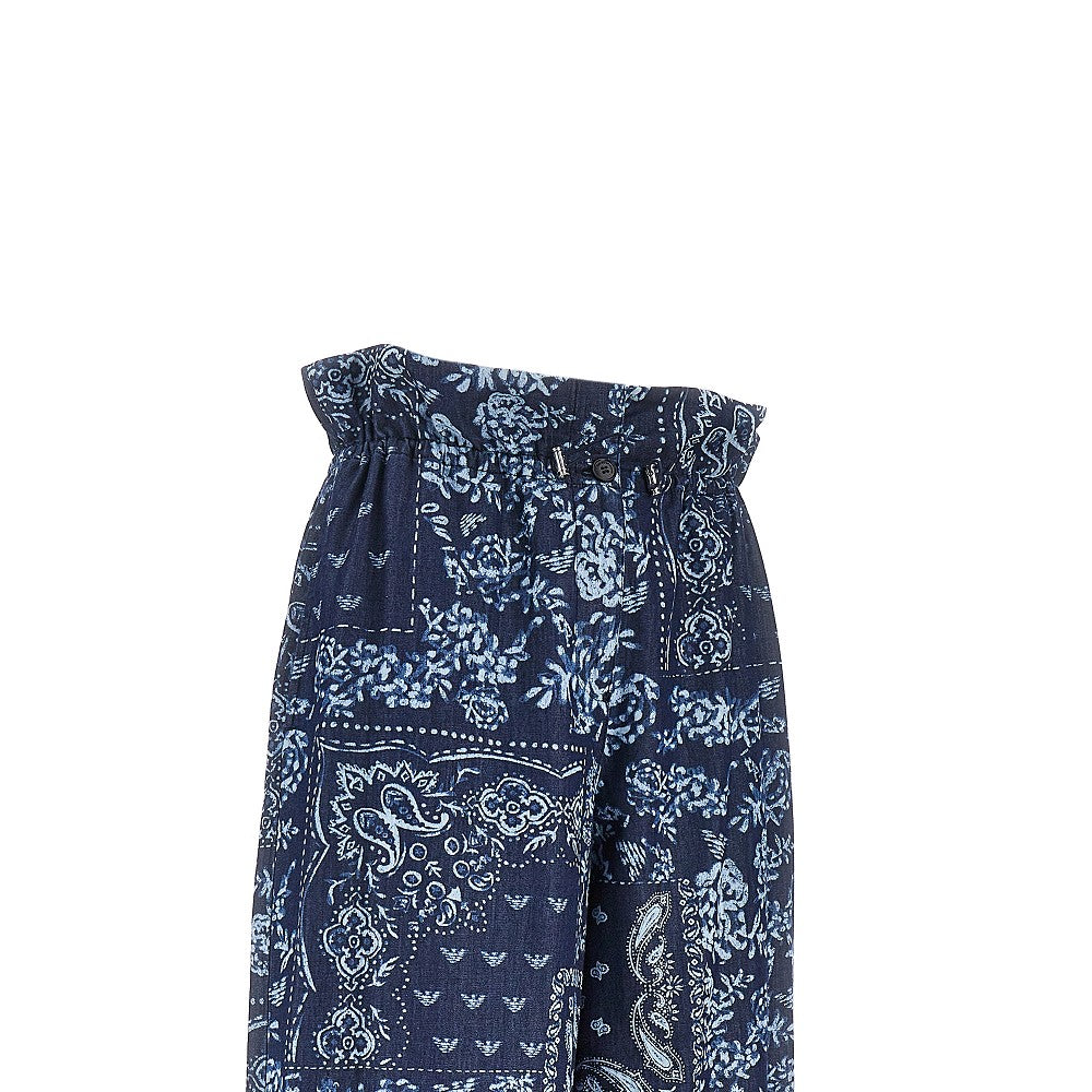 EMPORIO ARMANI 38 bandana print chambray pants