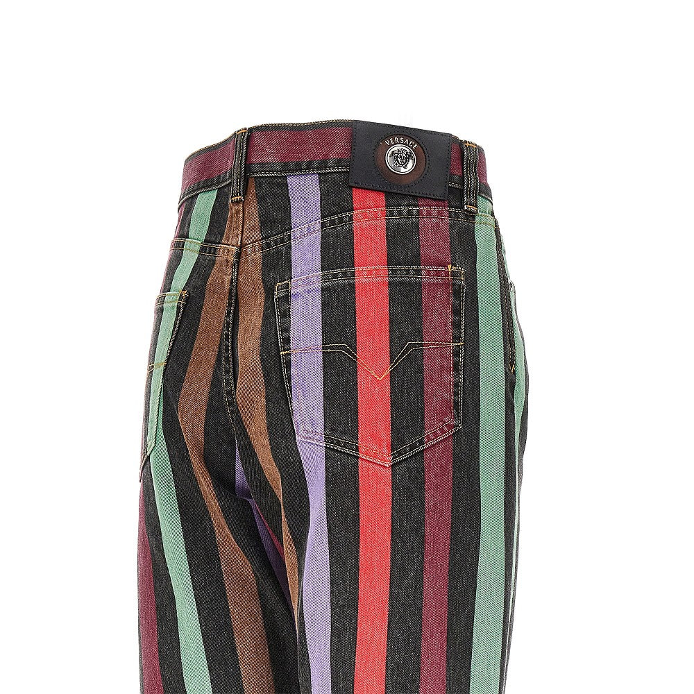 cotton denim jeans with striped motif