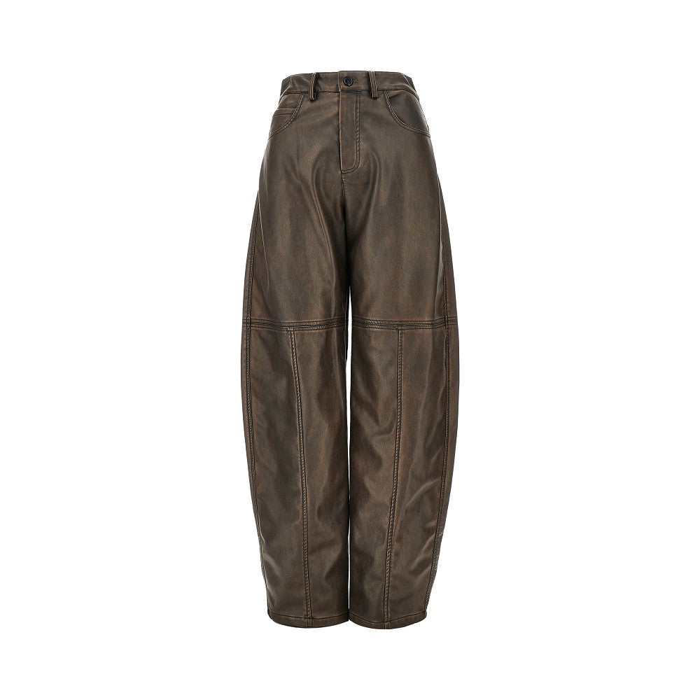 faux leather barrel leg pants