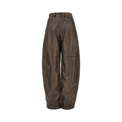 faux leather barrel leg pants