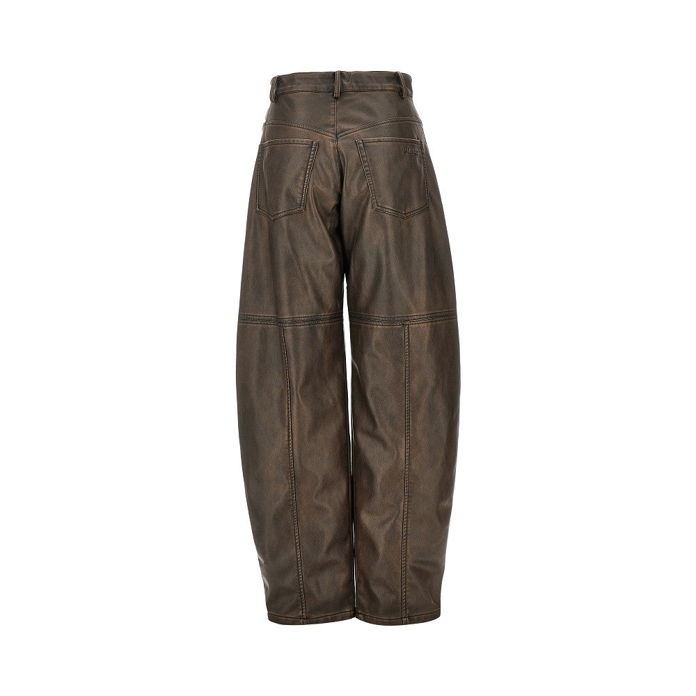 faux leather barrel leg pants
