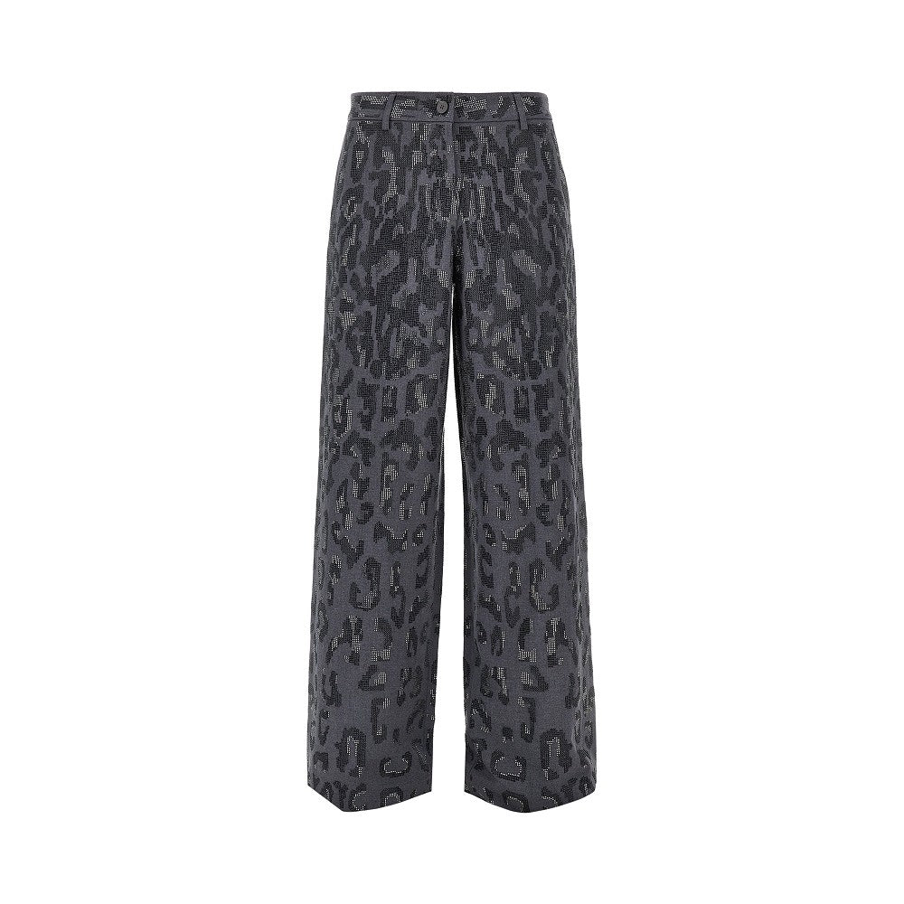 strass-embellished leopard wide leg pants