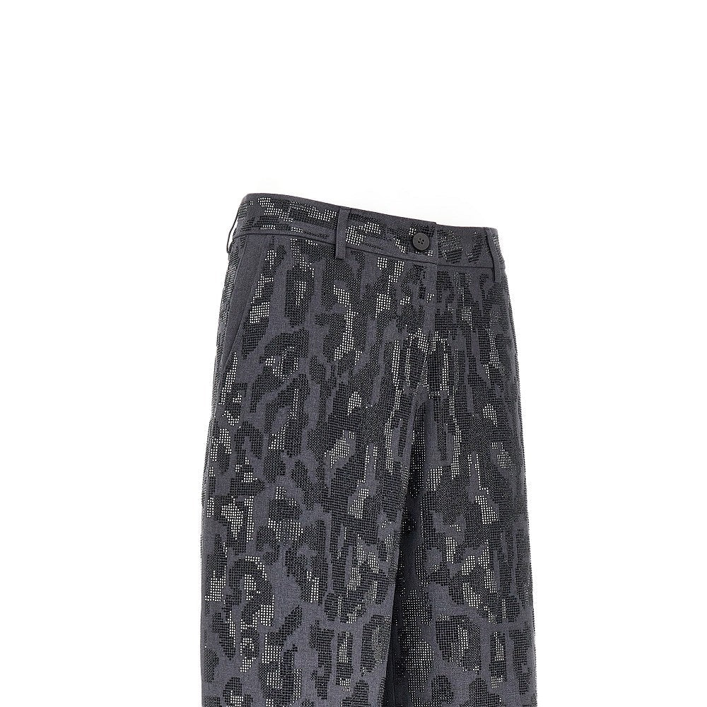 strass-embellished leopard wide leg pants